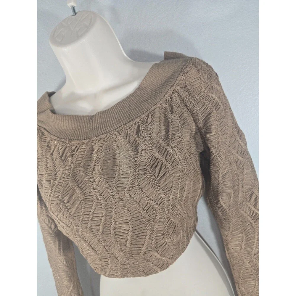 Free People Oakley Crop Top Size Small Textured Brown Cappuccino Stretch AD